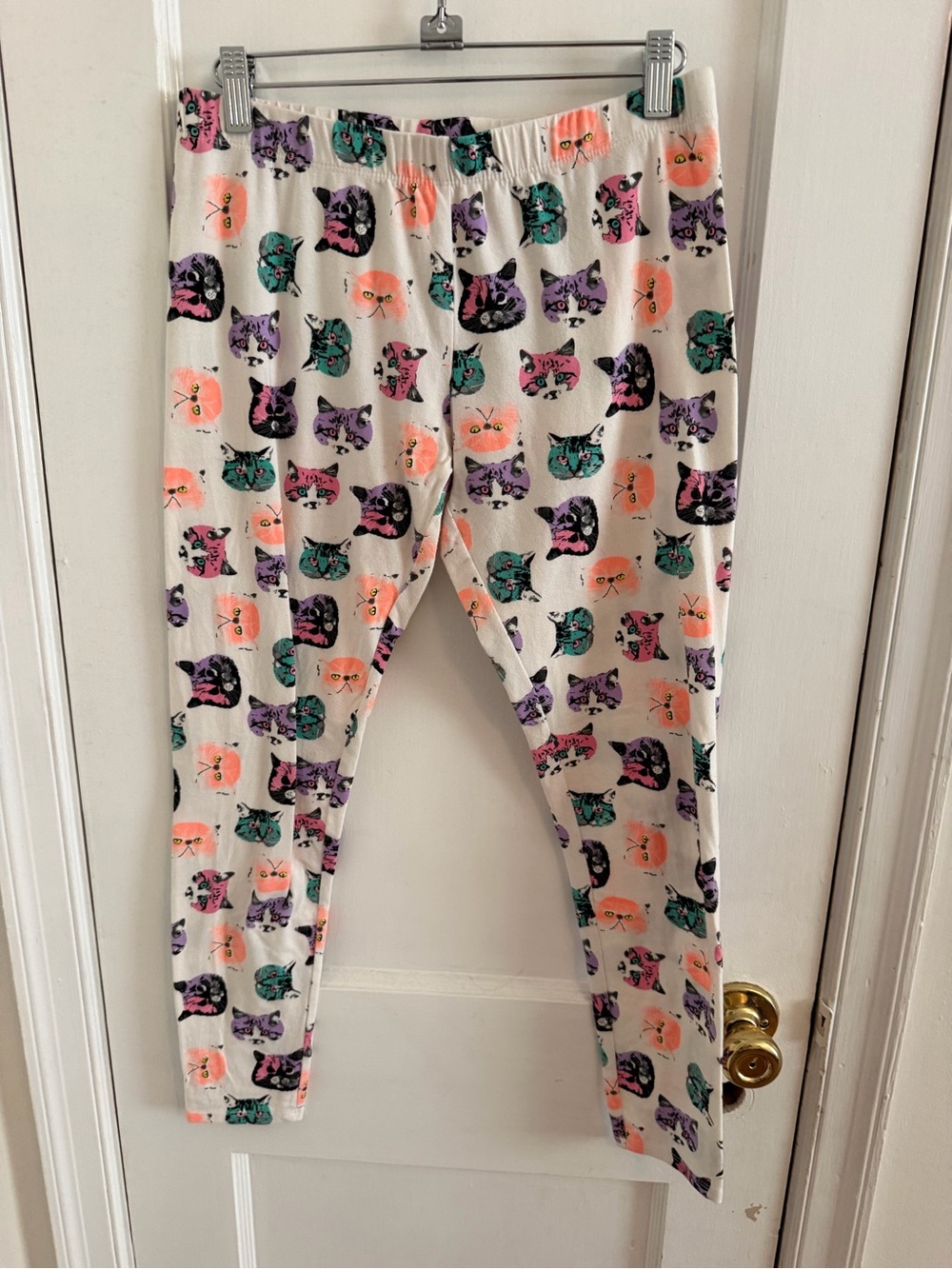Cat Print Leggings - White with Multicolor Cats